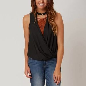 NEW! Free People Women's So Fine Faux Wrap Choker Top S Black Sleeveless $78